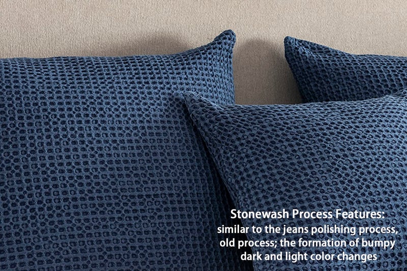 COCOPLOCEUS 26x26 Pillow Covers Set of 2 Euro Shams Cotton Euro Sham Pillow Covers Waffle Weave Pillowcase Farmhouse Decorative Euro Throw Pillow Covers for Couch Sofa Bedroom Car  Dark Blue - Image 4